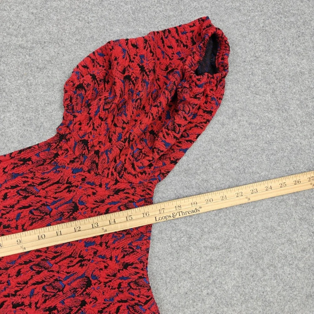 Free‎ People Sunset Dress Womens Small Red Jacquard Puff Sleeve Bodycon Mini